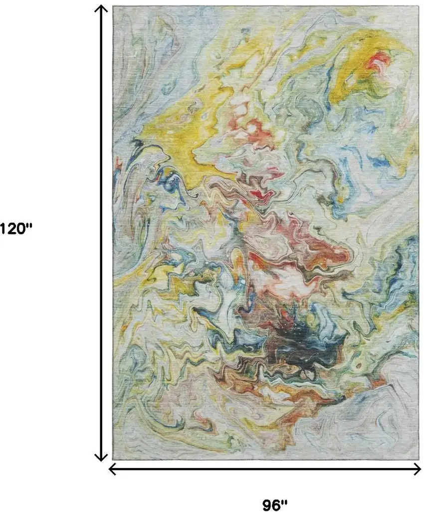 Ivory Yellow And Blue Abstract Washable Area Rug With UV Protection Photo 3