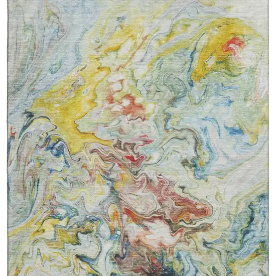 Ivory Yellow And Blue Abstract Washable Area Rug With UV Protection Photo 4