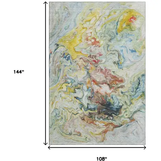 Ivory Yellow And Blue Abstract Washable Area Rug With UV Protection Photo 9