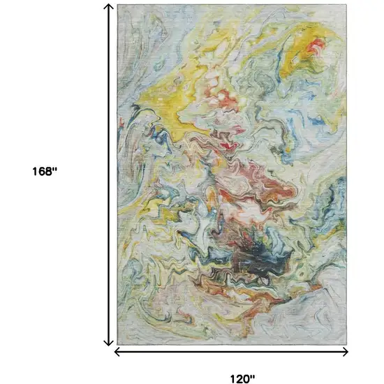 Ivory Yellow And Blue Abstract Washable Area Rug With UV Protection Photo 3