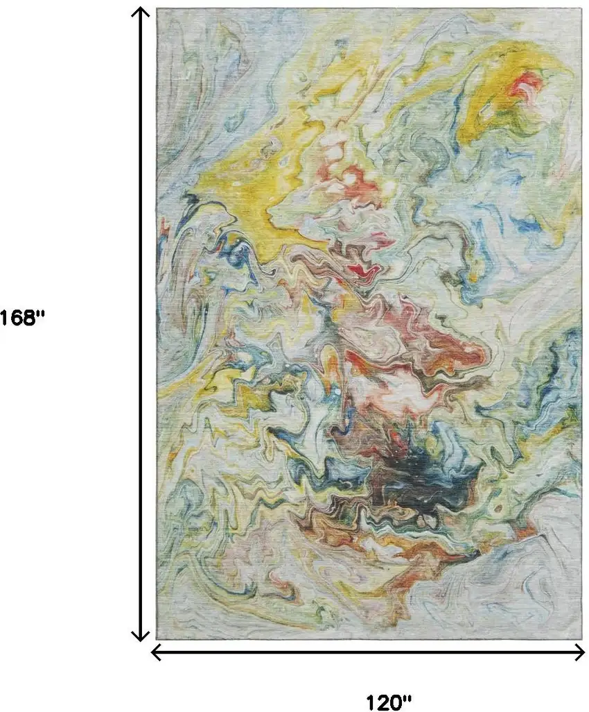 Ivory Yellow And Blue Abstract Washable Area Rug With UV Protection Photo 3