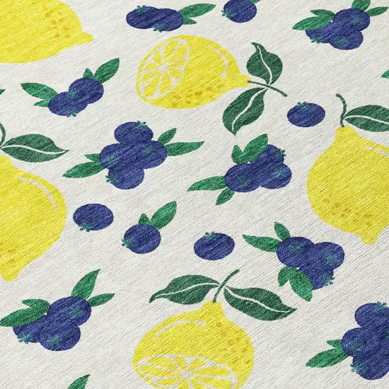Ivory Yellow And Blue Lemons Washable Indoor Outdoor Area Rug Photo 6