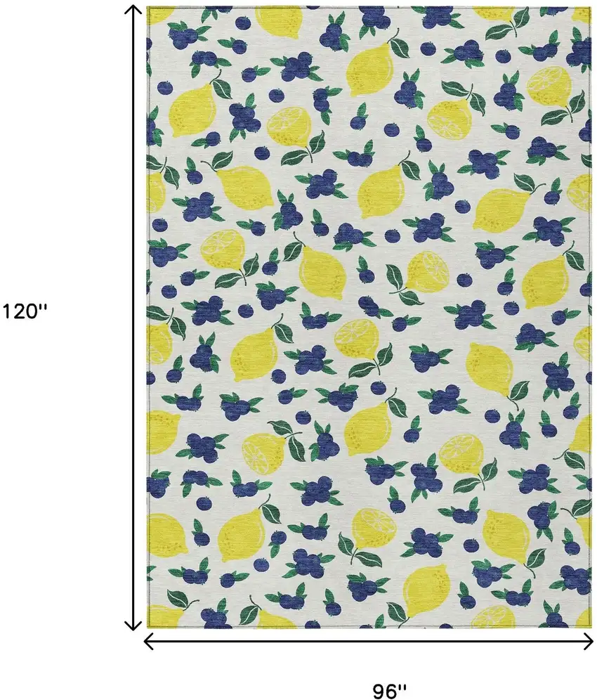 Ivory Yellow And Blue Lemons Washable Indoor Outdoor Area Rug Photo 3