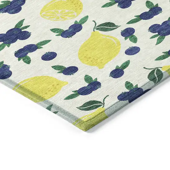 Ivory Yellow And Blue Lemons Washable Indoor Outdoor Area Rug Photo 6