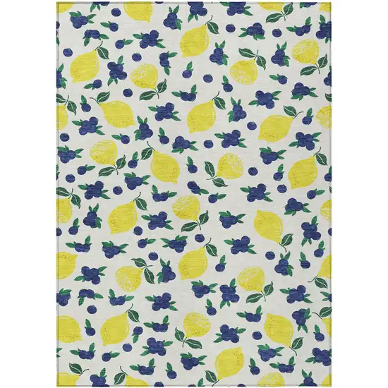 Ivory Yellow And Blue Lemons Washable Indoor Outdoor Area Rug Photo 2