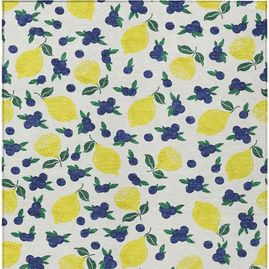 Ivory Yellow And Blue Lemons Washable Indoor Outdoor Area Rug Photo 7