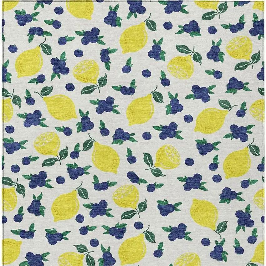 Ivory Yellow And Blue Lemons Washable Indoor Outdoor Area Rug Photo 7