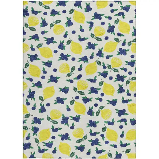 Ivory Yellow And Blue Lemons Washable Indoor Outdoor Area Rug Photo 4