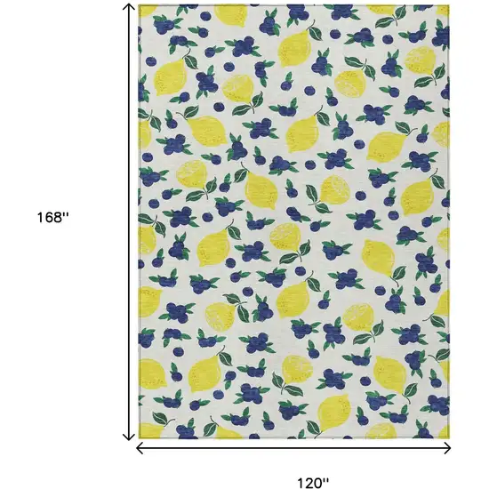 Ivory Yellow And Blue Lemons Washable Indoor Outdoor Area Rug Photo 3