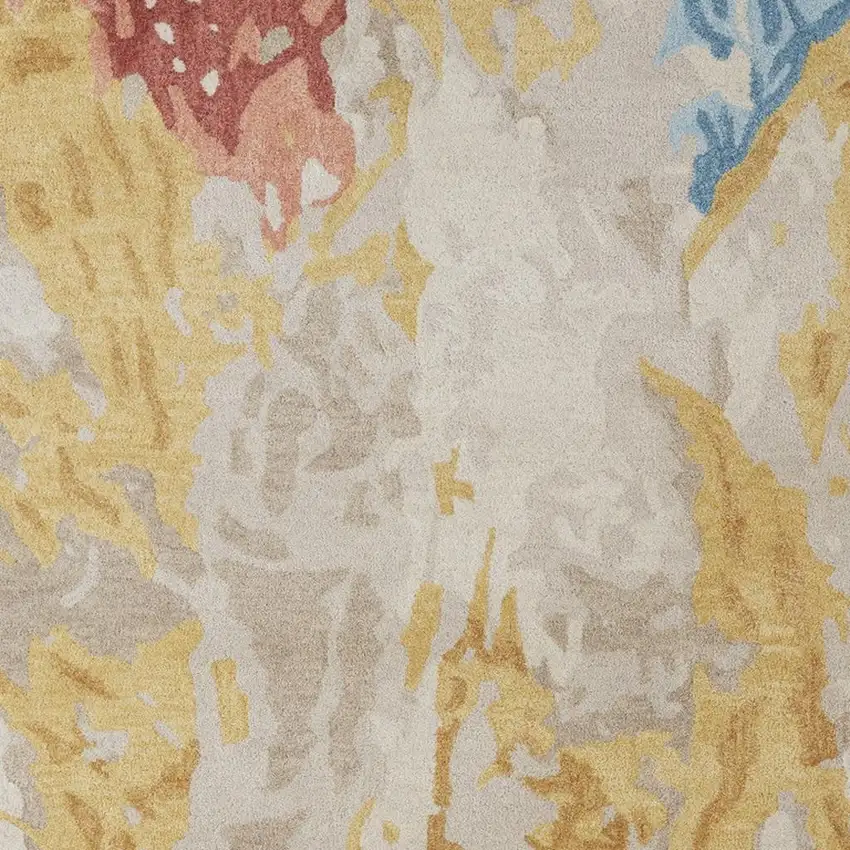 Ivory Yellow And Blue Wool Abstract Tufted Handmade Stain Resistant Area Rug Photo 2