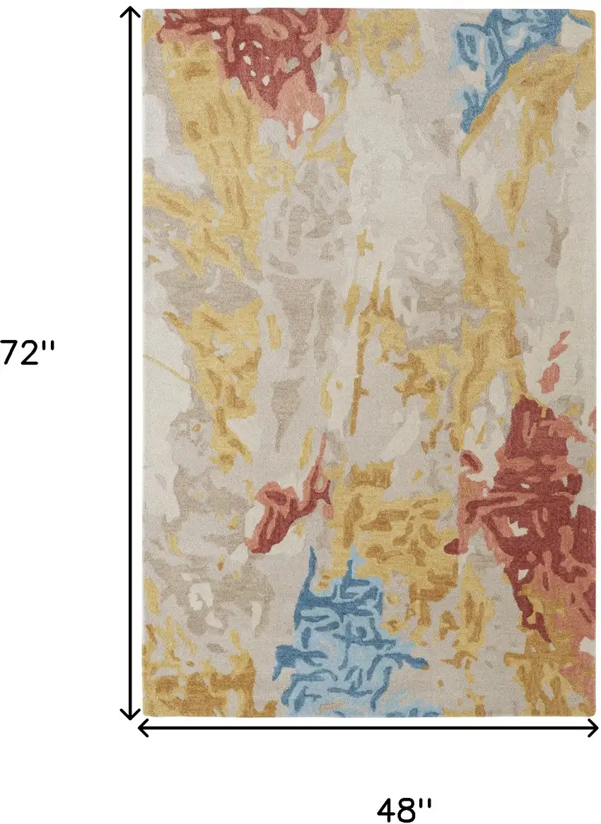 Ivory Yellow And Blue Wool Abstract Tufted Handmade Stain Resistant Area Rug Photo 10