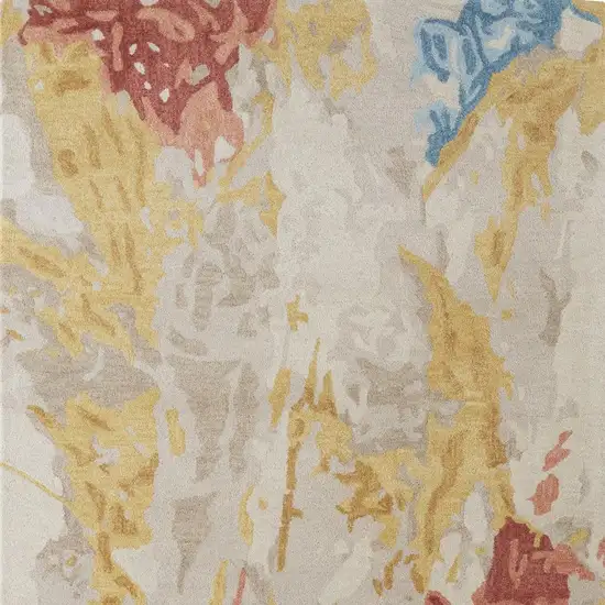 Ivory Yellow And Blue Wool Abstract Tufted Handmade Stain Resistant Area Rug Photo 3