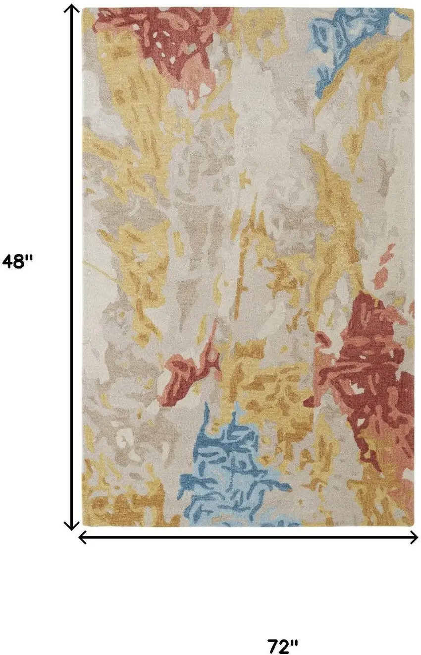 Ivory Yellow And Blue Wool Abstract Tufted Handmade Stain Resistant Area Rug Photo 7