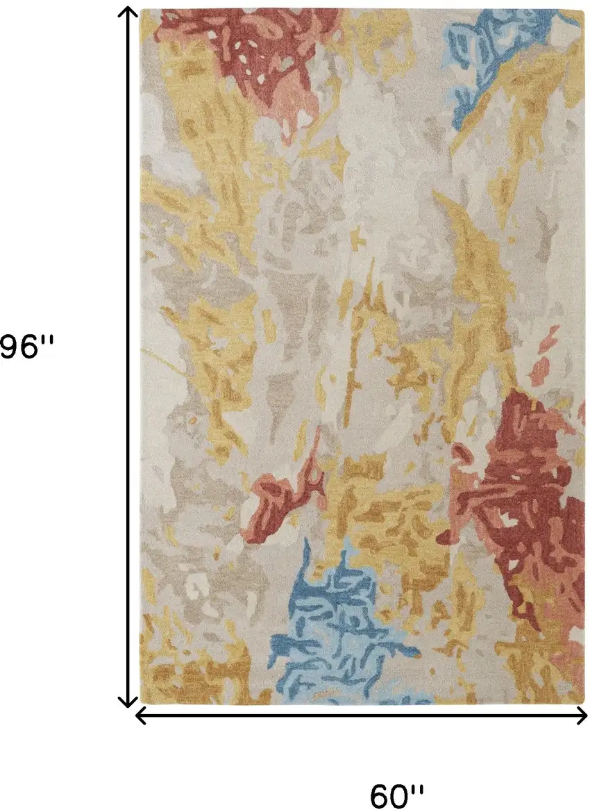 Ivory Yellow And Blue Wool Abstract Tufted Handmade Stain Resistant Area Rug Photo 10