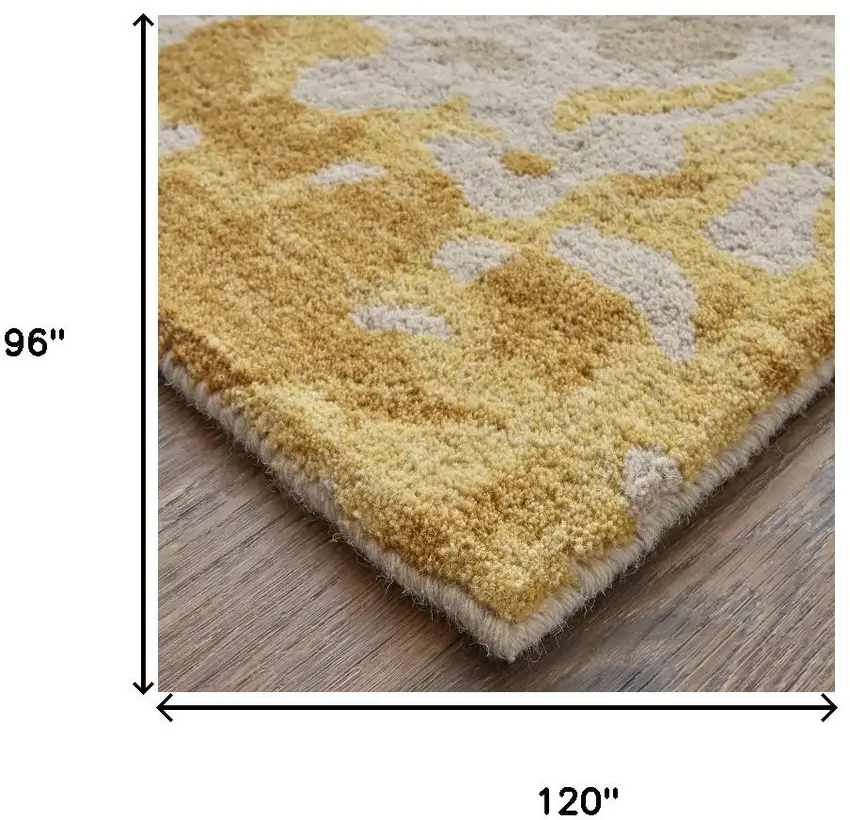 Ivory Yellow And Blue Wool Abstract Tufted Handmade Stain Resistant Area Rug Photo 7