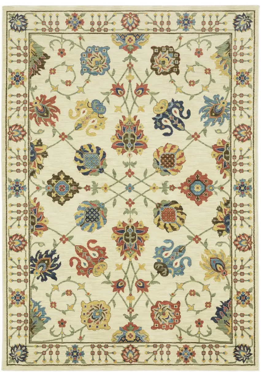 Ivory Yellow And Orange Oriental Area Rug With Fringe Photo 9