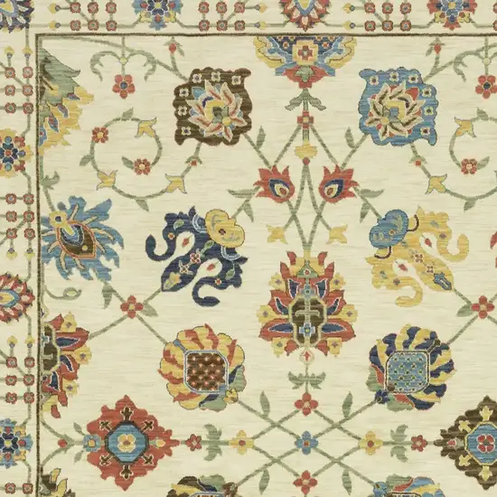 Ivory Yellow And Orange Oriental Area Rug With Fringe Photo 6