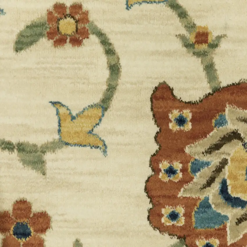 Ivory Yellow And Orange Oriental Area Rug With Fringe Photo 7