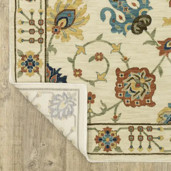 Ivory Yellow And Orange Oriental Area Rug With Fringe Photo 9