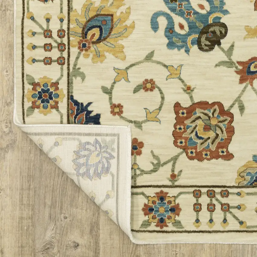 Ivory Yellow And Orange Oriental Area Rug With Fringe Photo 9