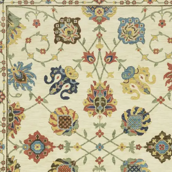 Ivory Yellow And Orange Oriental Area Rug With Fringe Photo 6