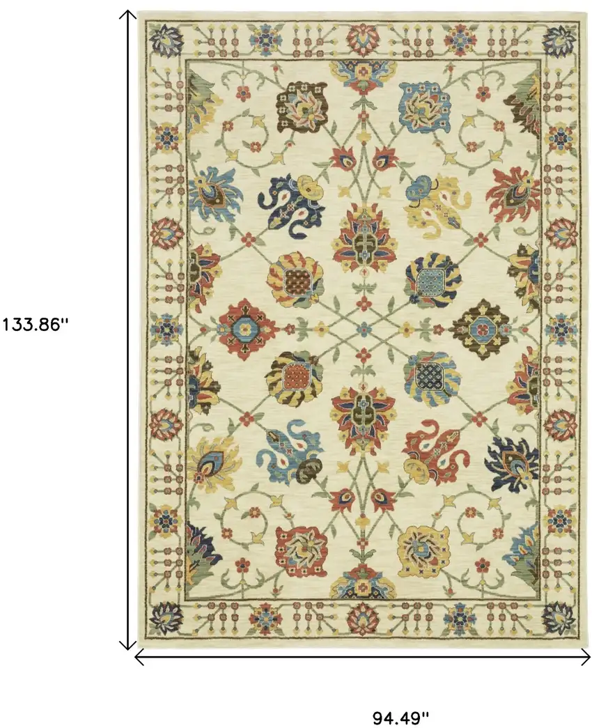 Ivory Yellow And Orange Oriental Area Rug With Fringe Photo 3
