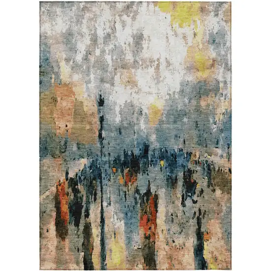 Ivory Yellow Blue And Beige Abstract Washable Indoor Outdoor Area Rug Photo 2