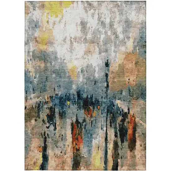 Ivory Yellow Blue And Beige Abstract Washable Indoor Outdoor Area Rug Photo 4
