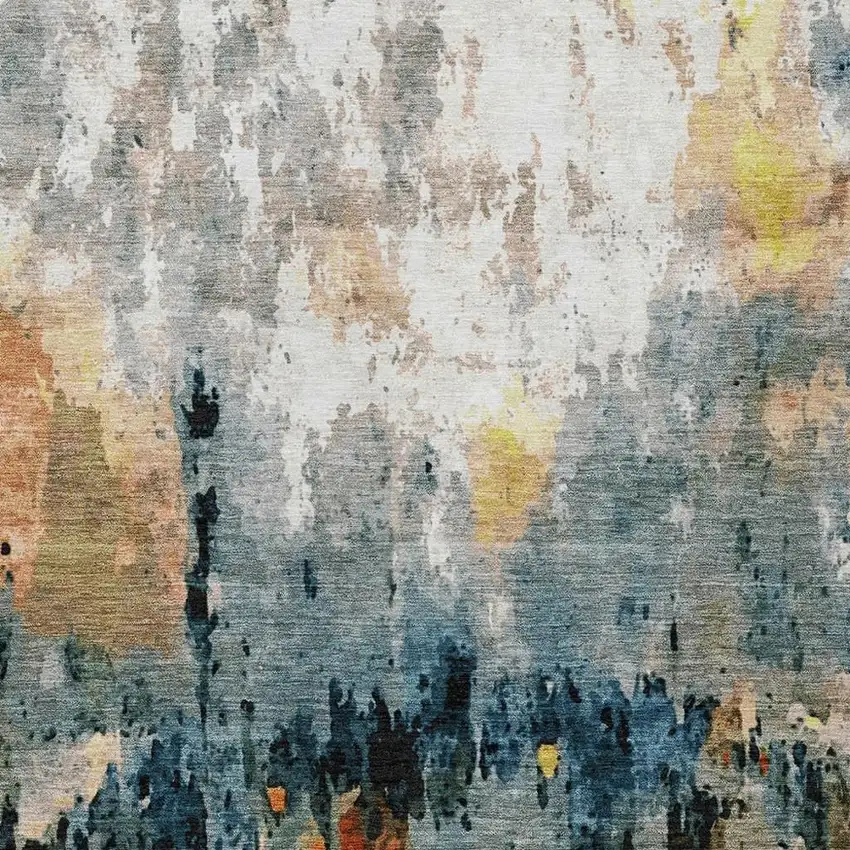 Ivory Yellow Blue And Beige Abstract Washable Indoor Outdoor Area Rug Photo 8