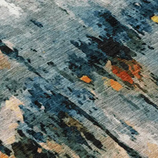 Ivory Yellow Blue And Beige Abstract Washable Indoor Outdoor Area Rug Photo 7