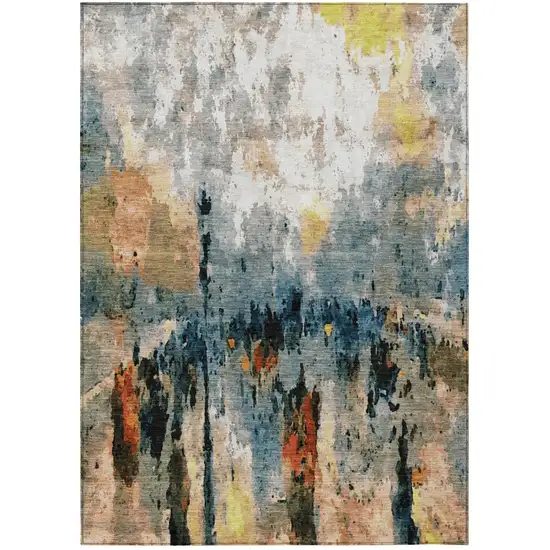 Ivory Yellow Blue And Beige Abstract Washable Indoor Outdoor Area Rug Photo 2
