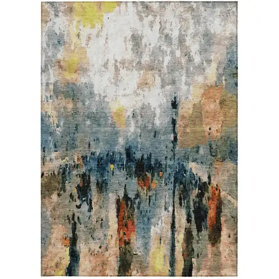 Ivory Yellow Blue And Beige Abstract Washable Indoor Outdoor Area Rug Photo 4
