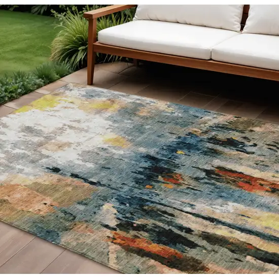 Ivory Yellow Blue And Beige Abstract Washable Indoor Outdoor Area Rug Photo 1