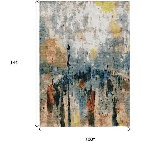 Ivory Yellow Blue And Beige Abstract Washable Indoor Outdoor Area Rug Photo 3