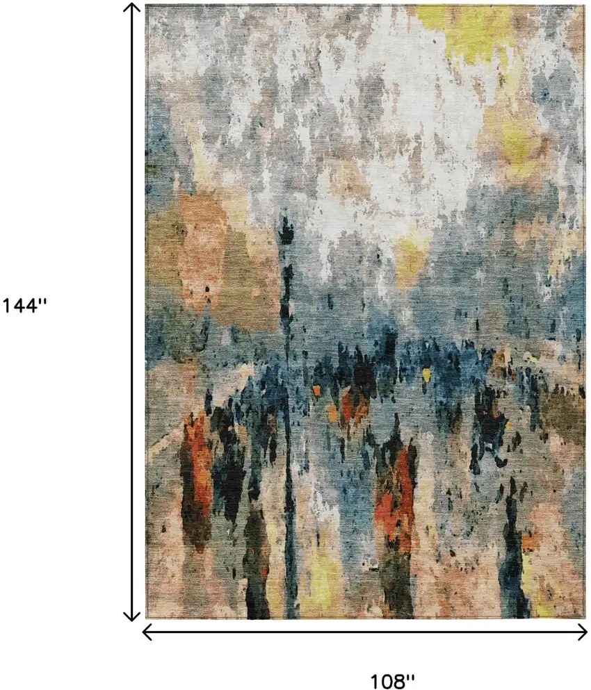 Ivory Yellow Blue And Beige Abstract Washable Indoor Outdoor Area Rug Photo 3