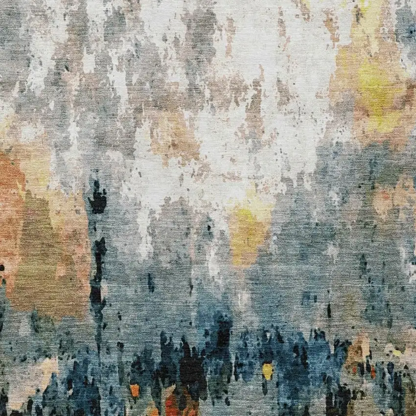 Ivory Yellow Blue And Beige Abstract Washable Indoor Outdoor Area Rug Photo 8