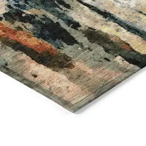 Photo of Ivory Yellow Blue And Beige Abstract Washable Indoor Outdoor Area Rug