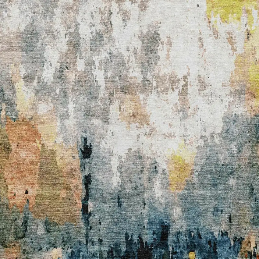 Ivory Yellow Blue And Beige Abstract Washable Indoor Outdoor Area Rug Photo 7