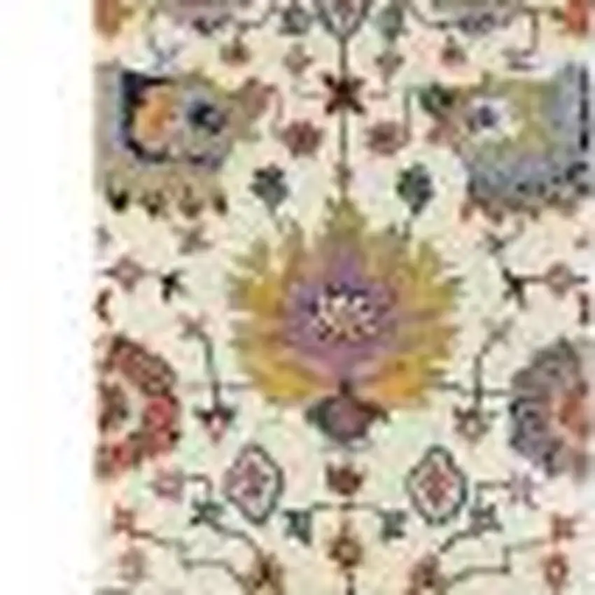 2' X 6' Ivory Yellow Rust Green Grey Pink Orange Blue And Grey Oriental Power Loom Stain Resistant Runner Rug With Fringe Photo 4