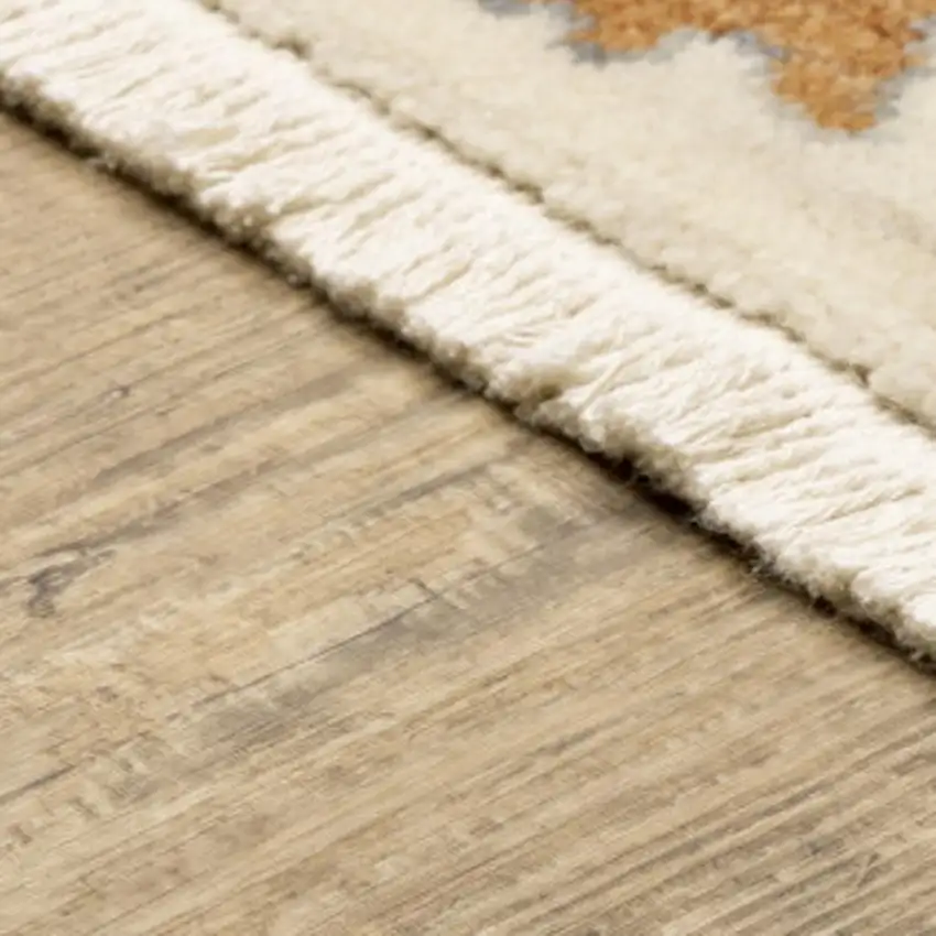 2' X 6' Ivory Yellow Rust Green Grey Pink Orange Blue And Grey Oriental Power Loom Stain Resistant Runner Rug With Fringe Photo 5