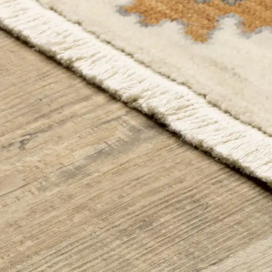 2' X 6' Ivory Yellow Rust Green Grey Pink Orange Blue And Grey Oriental Power Loom Stain Resistant Runner Rug With Fringe Photo 6