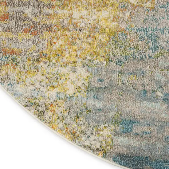 4' Blue And Ivory Abstract Round Rug Photo 8