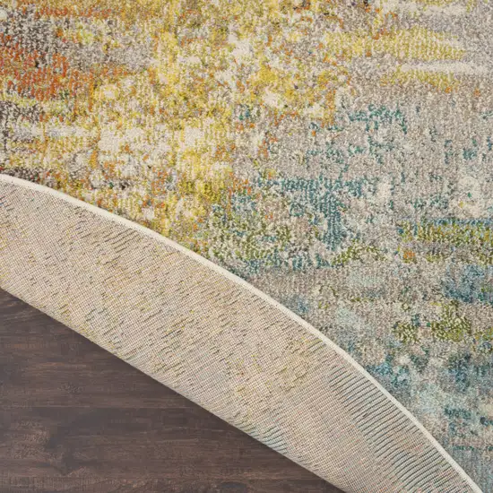 4' Blue And Ivory Abstract Round Rug Photo 8