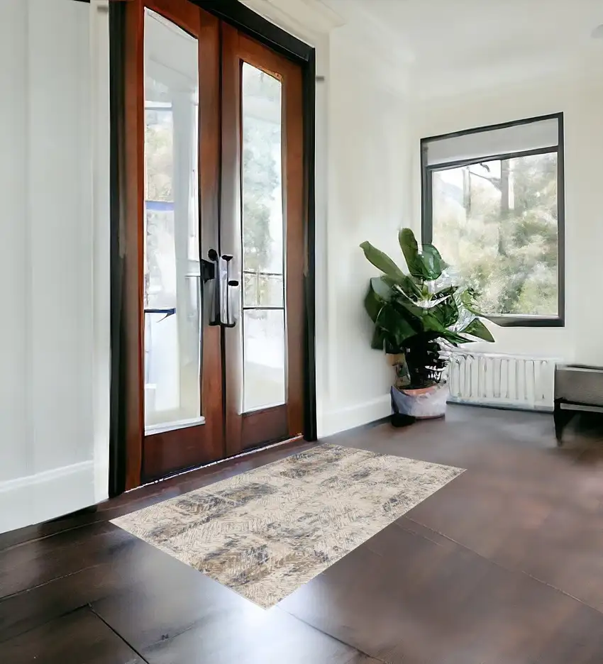 Beige Abstract Printed Area Rug Photo 1