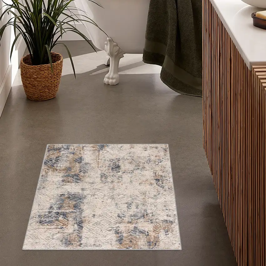 Ivory and Beige Abstract Diamonds Area Rug Photo 5