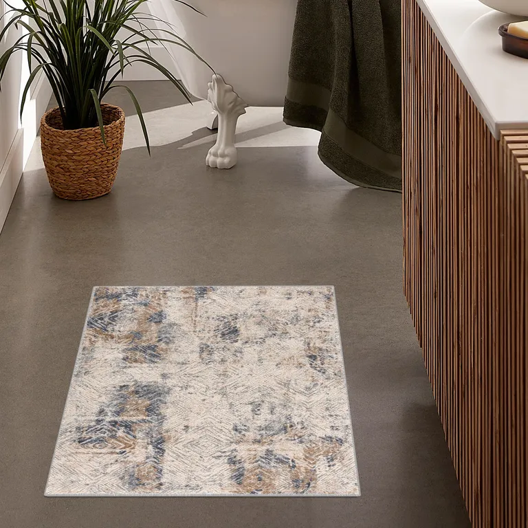 Ivory and Beige Abstract Diamonds Area Rug Photo 5