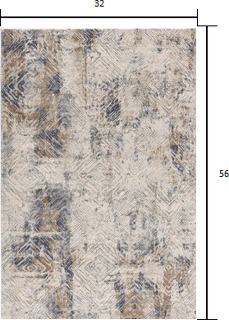 Ivory and Beige Abstract Diamonds Area Rug Photo 2