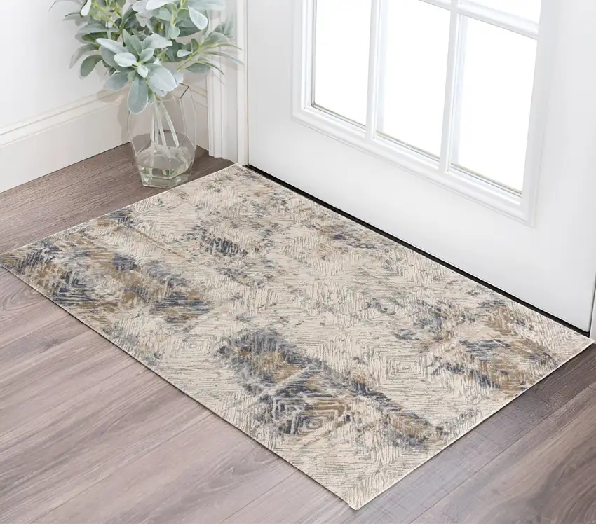 Beige Abstract Printed Area Rug Photo 1