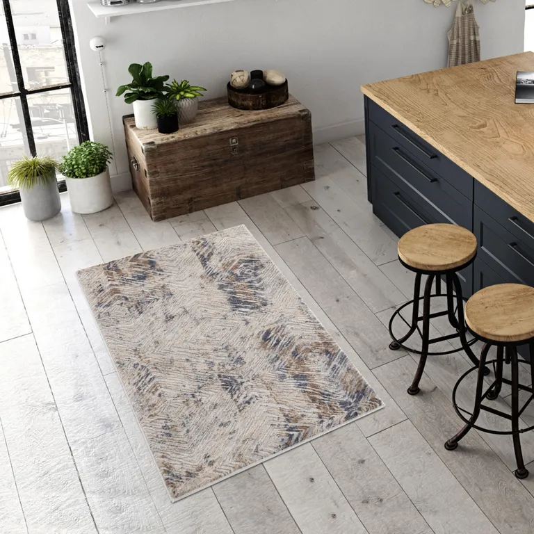 Ivory and Beige Abstract Diamonds Area Rug Photo 4
