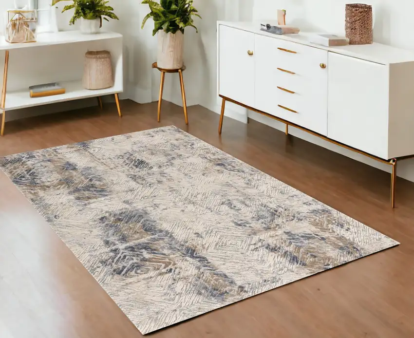 Beige Abstract Printed Area Rug Photo 1
